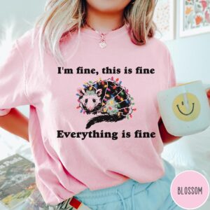 vintage t shirt everything is fine christmas t shirt funny im fine this is fine design with possum and holiday lights q7mfi