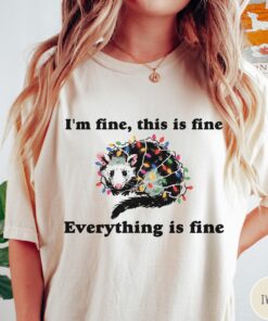 vintage t shirt everything is fine christmas t shirt funny im fine this is fine design with possum and holiday lights urkxd