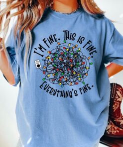 vintage t shirt everything is fine christmas tee with retro design and tangled christmas lights print bsihc