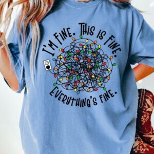 vintage t shirt everything is fine christmas tee with retro design and tangled christmas lights print bsihc