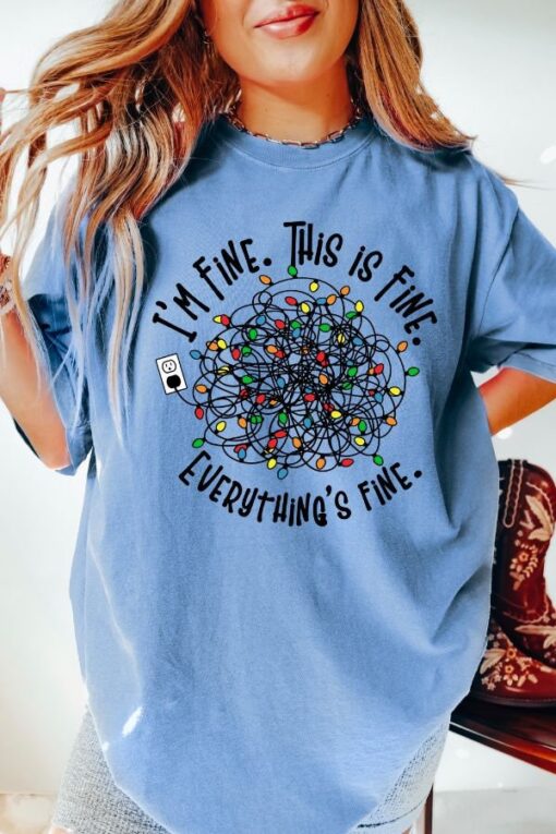 vintage t shirt everything is fine christmas tee with retro design and tangled christmas lights print bsihc