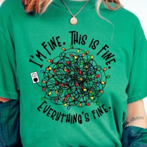 vintage t shirt everything is fine christmas tee with retro design and tangled christmas lights print egkly