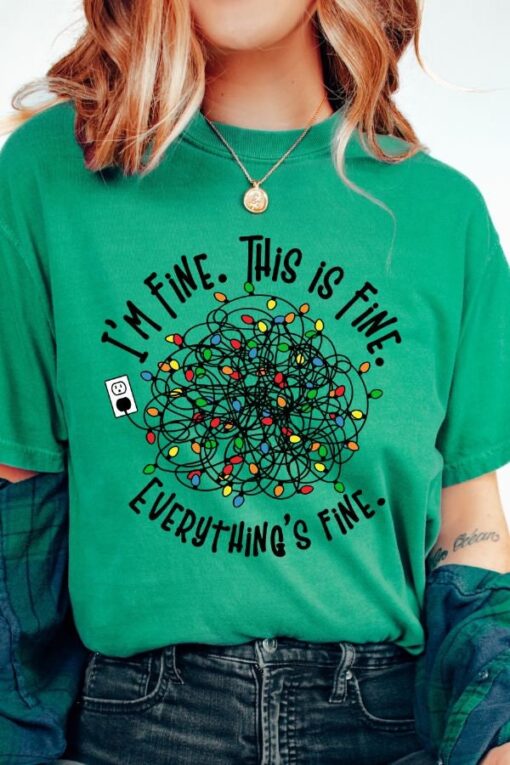 vintage t shirt everything is fine christmas tee with retro design and tangled christmas lights print egkly