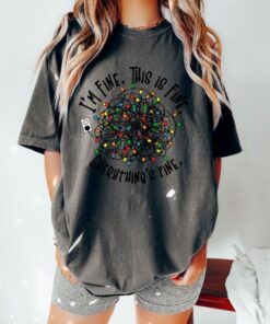 vintage t shirt everything is fine christmas tee with retro design and tangled christmas lights print t2wtr