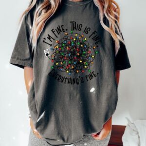 vintage t shirt everything is fine christmas tee with retro design and tangled christmas lights print t2wtr