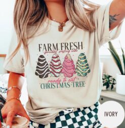 Vintage T Shirt Farm Fresh Christmas Tree Design Comfort Colors Tee for Women Featuring Festive Christmas Cake Graphic