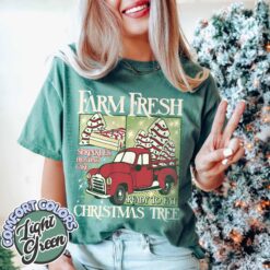 Vintage T Shirt Farm Fresh Christmas Tree Design Comfort Colors with Merry Christmas Theme for Women Winter Wardrobe