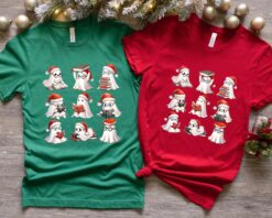 vintage t shirt featuring cute christmas ghosts reading with book lovers theme for women kzljp