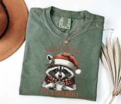 Vintage T Shirt First Of All Im A Delight Raccoon Funny Christmas Shirt for Women in Comfort Colors Style