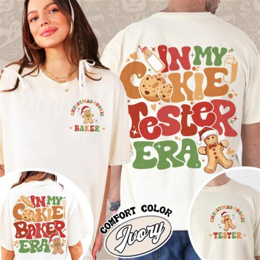 vintage t shirt for christmas cookie bakers and testers with fun design for couples enjoying milk and cookies together zhewa