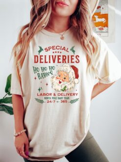 Vintage T Shirt for NICU and Labor Delivery Nurses Featuring Special Deliveries Design for OBGYN and Labor Tech Christmas Celebrations