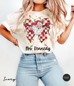 Vintage T Shirt for Teachers with Christmas Bow Design  Custom Comfort Colors Teacher Shirt for Holiday Celebrations