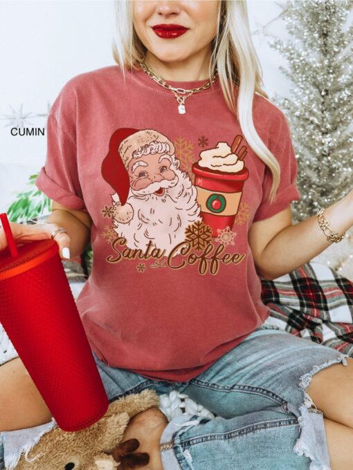 vintage t shirt for women featuring santa and coffee design perfect for holiday gatherings and coffee lovers lubda