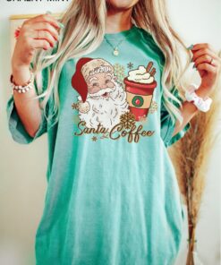 vintage t shirt for women featuring santa and coffee design perfect for holiday gatherings and coffee lovers mox5i