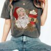 vintage t shirt for women featuring santa and coffee design perfect for holiday gatherings and coffee lovers oryas