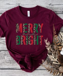 vintage t shirt for women with leopard print marry and bright design for holiday celebrations and christmas events ippnk