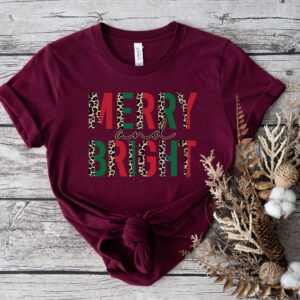 vintage t shirt for women with leopard print marry and bright design for holiday celebrations and christmas events ippnk