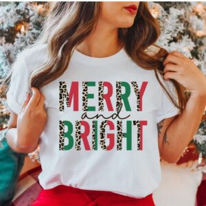 vintage t shirt for women with leopard print marry and bright design for holiday celebrations and christmas events iutsz