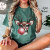 vintage t shirt funny christmas reindeer blowing bubble with glasses oversized holiday tee for men and women dq5jf