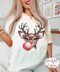 vintage t shirt funny christmas reindeer blowing bubble with glasses oversized holiday tee for men and women rfjob