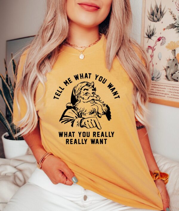 vintage t shirt funny christmas santa shirt tell me what you want tee comfortable xmas apparel for holiday celebrations fflxi scaled