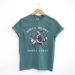vintage t shirt funny raccoon santa christmas crewneck with meme design sorta feral animal graphic tee for holiday wear 8ly8x scaled