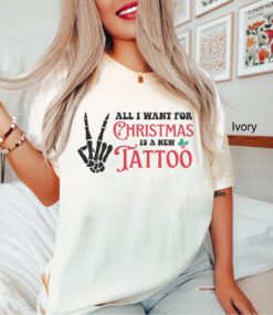 Vintage T Shirt Funny Tattoo Christmas Shirt All I Want For Christmas Is A New Tattoo Oversized Tee for Tattoo Lovers