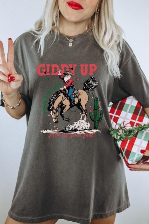 vintage t shirt giddy up jingle horse cowboy santa graphic tee for christmas holiday rodeo fans and western lovers 2gen1