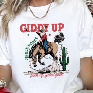 vintage t shirt giddy up jingle horse cowboy santa graphic tee for christmas holiday rodeo fans and western lovers ghvfi