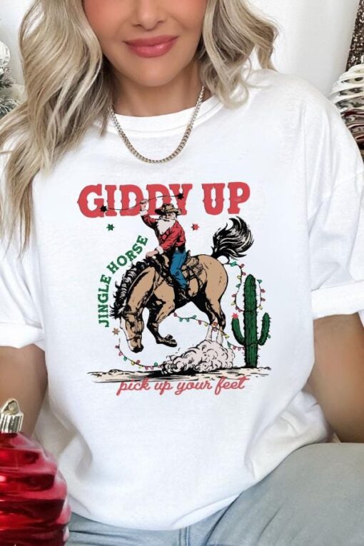 vintage t shirt giddy up jingle horse cowboy santa graphic tee for christmas holiday rodeo fans and western lovers ghvfi