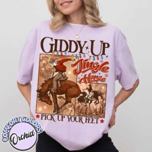 vintage t shirt giddy up jingle horse pick up your feet cowboy christmas tee for country lovers and festive celebrations ar0dv