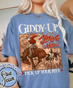 vintage t shirt giddy up jingle horse pick up your feet cowboy christmas tee for country lovers and festive celebrations lxlou