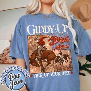 vintage t shirt giddy up jingle horse pick up your feet cowboy christmas tee for country lovers and festive celebrations lxlou