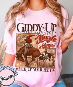 vintage t shirt giddy up jingle horse pick up your feet cowboy christmas tee for country lovers and festive celebrations yogjn