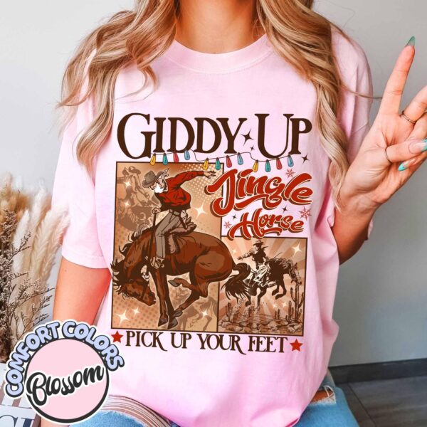 vintage t shirt giddy up jingle horse pick up your feet cowboy christmas tee for country lovers and festive celebrations yogjn