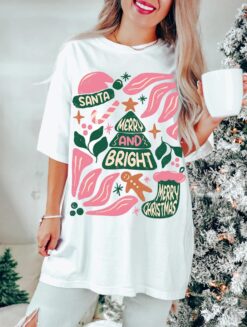 vintage t shirt groovy christmas tee unisex floral design oversized comfort colors merry and bright for matching pjs secret santa y9kwx