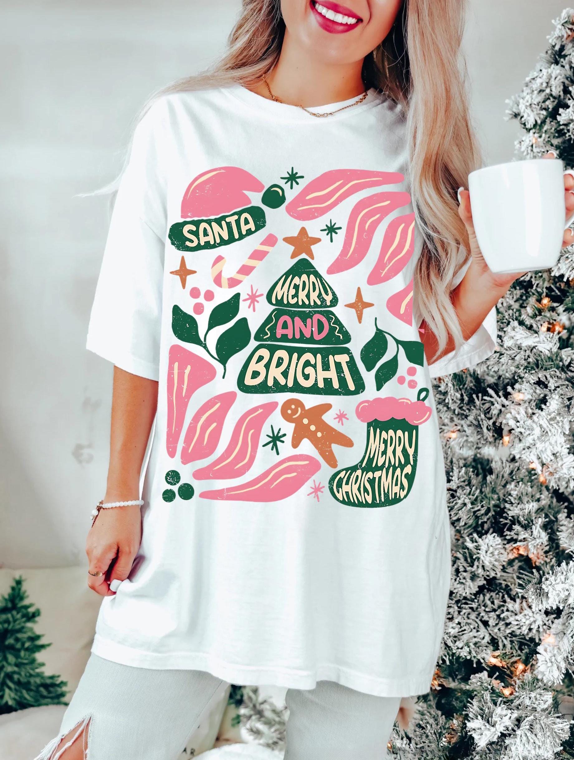 vintage t shirt groovy christmas tee unisex floral design oversized comfort colors merry and bright for matching pjs secret santa