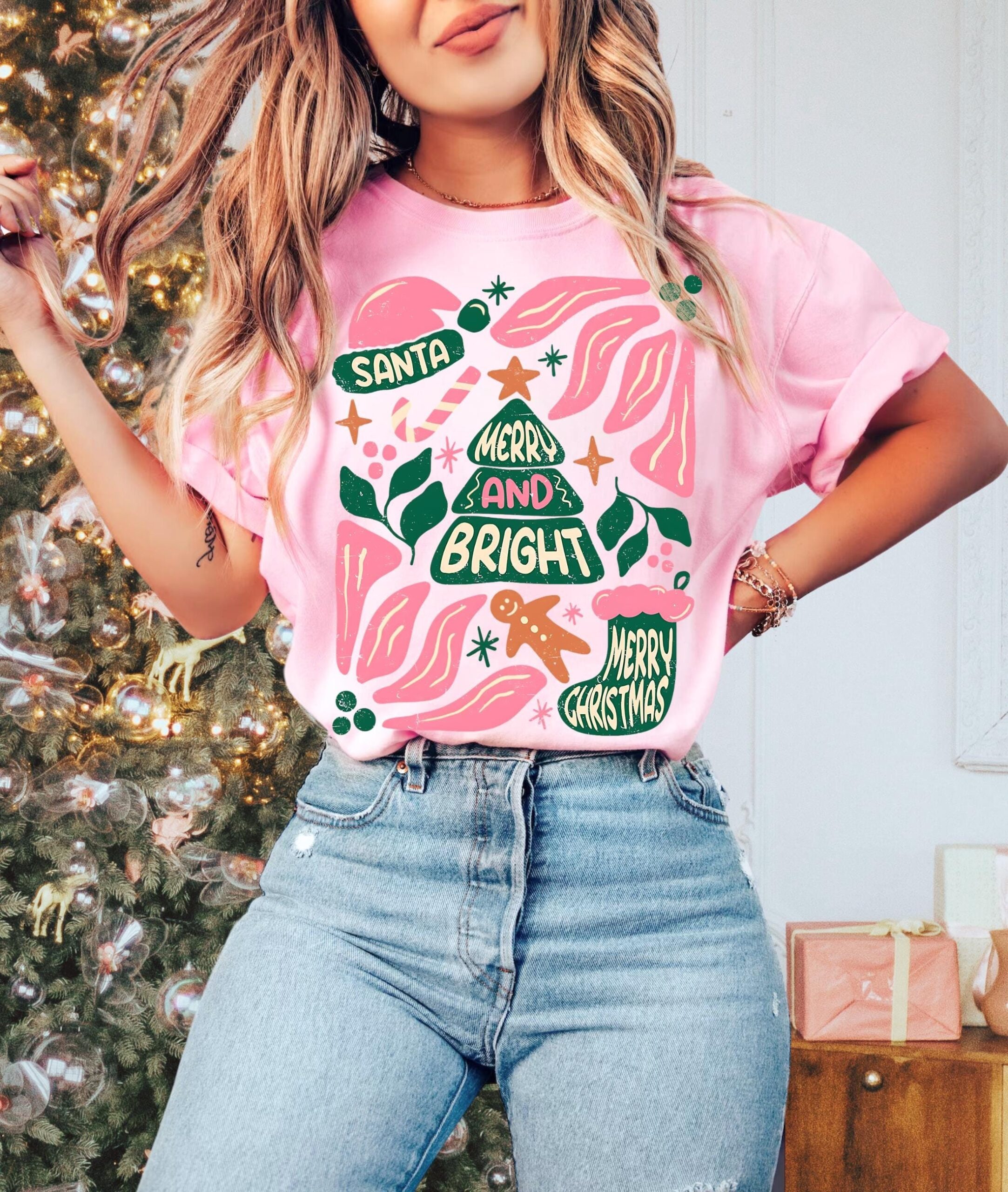 vintage t shirt groovy christmas tee unisex floral design oversized comfort colors merry and bright for matching pjs secret santa z4ahh scaled