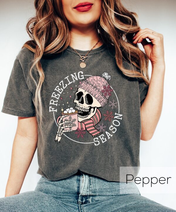 vintage t shirt groovy freezin season funny skeleton design for winter coffee lovers and xmas holiday celebrations