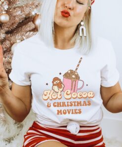 vintage t shirt hot cocoa and christmas movies design retro style for women funny christmas shirts for holiday season vokuz