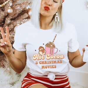 vintage t shirt hot cocoa and christmas movies design retro style for women funny christmas shirts for holiday season vokuz