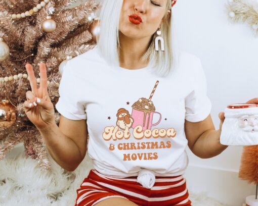 vintage t shirt hot cocoa and christmas movies design retro style for women funny christmas shirts for holiday season vokuz