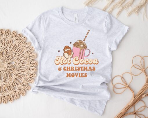 vintage t shirt hot cocoa and christmas movies design retro style for women funny christmas shirts for holiday season wos9d