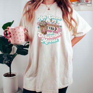 vintage t shirt hot cocoa and christmas movies tee funny christmas shirt cute xmas design for holiday celebrations and new year 95qyy scaled