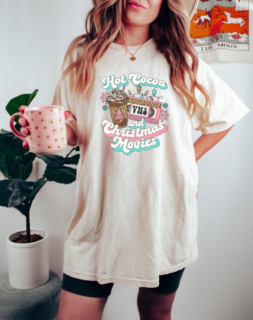 vintage t shirt hot cocoa and christmas movies tee funny christmas shirt cute xmas design for holiday celebrations and new year 95qyy scaled