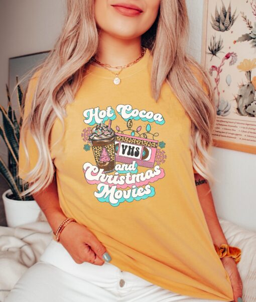 vintage t shirt hot cocoa and christmas movies tee funny christmas shirt cute xmas design for holiday celebrations and new year jzlup scaled