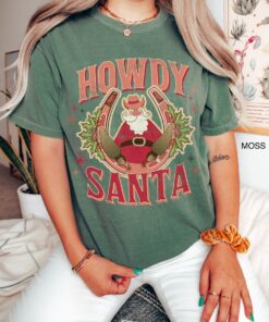 vintage t shirt howdy santa western christmas t shirt oversized retro cowboy design for holiday celebrations uvrwr