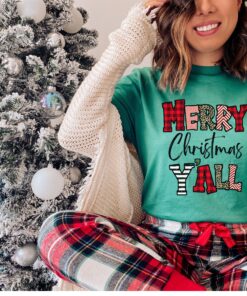 vintage t shirt leopard print merry christmas yall tee with holiday buffalo plaid and cheetah design for women r4wd8