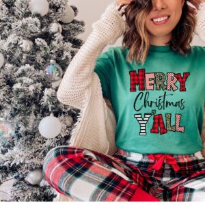 vintage t shirt leopard print merry christmas yall tee with holiday buffalo plaid and cheetah design for women r4wd8