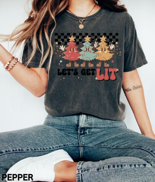 vintage t shirt lets get lit christmas design retro winter trees funny holiday apparel qgejs scaled